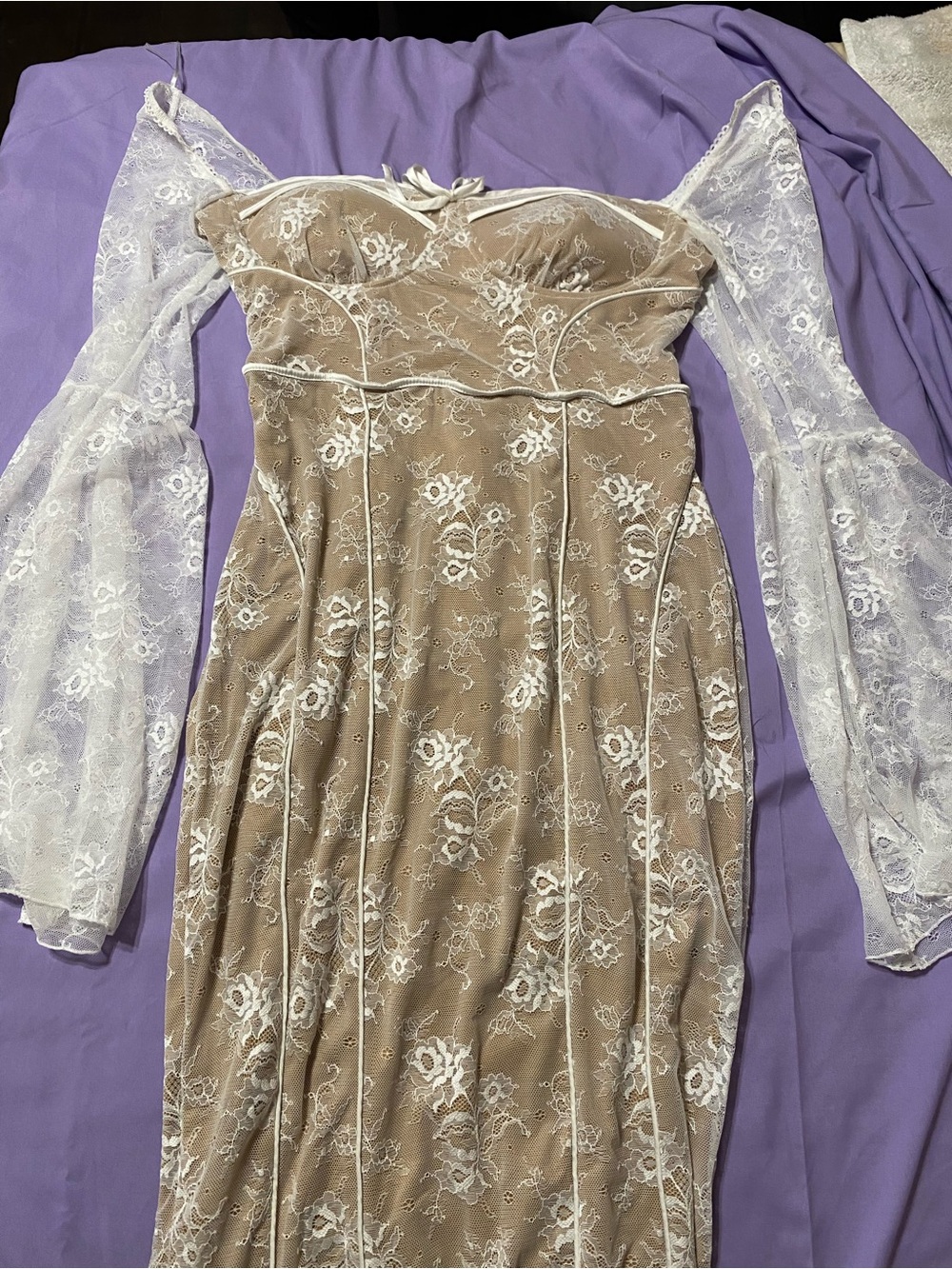Fashion Nova White Sheer Lace Maxi Dress - Picture 3 of 7